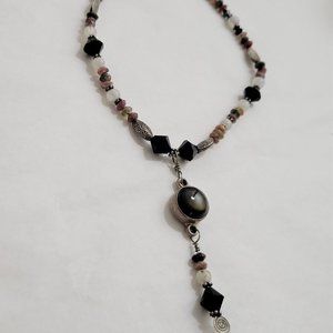 Artisan GREY and Light Milky Moonstone Sterling Silver Necklace Mix Gemstones